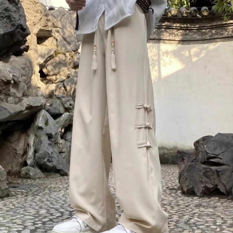 Новые мужские брюки из ледяного шелка в китайском стиле, летние тонкие свободные прямые брюки, широкие брюки, высококачественные повседневные мужские брюки, мужские брюки 
Новые мужские брюки из ледяного шелка в китайском стиле, летние тонкие свободные прямые брюки, широкие брюки, высококачественные повседневные мужские брюки, мужские брюки