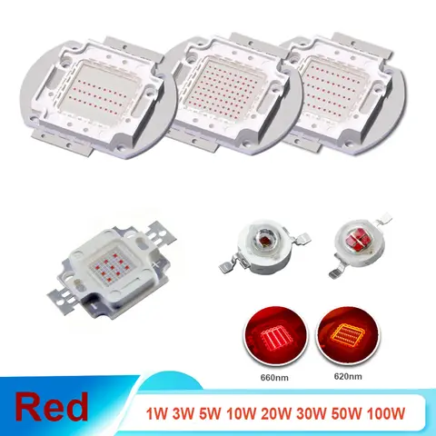 Red 620nm 660nm High Power LED Bead 1W 3W 5W 10W 20W 50W 100W Emitter Light chip COB Deep Red LED lamp lighting beads