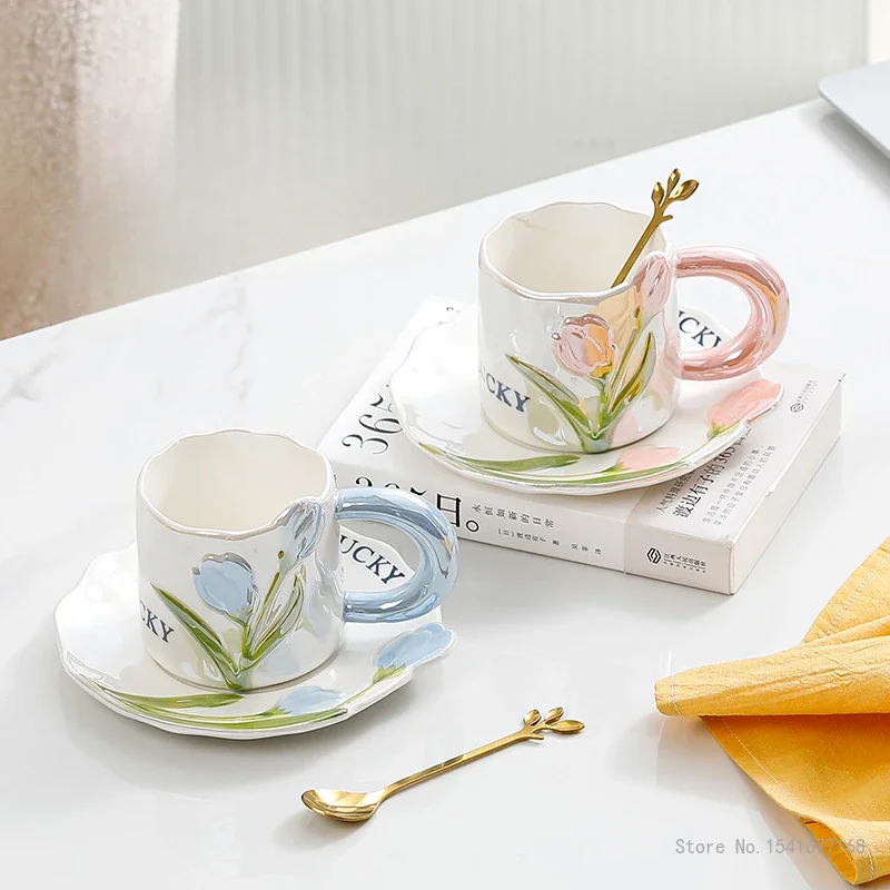 Creative Hand Painted Pearl Glazed Tulip Pattern Cup Plate Spoon, 250ML Capacity, Ceramic With Handle Milk Coffee Water Cup, 1Pc
Creative Hand Painted Pearl Glazed Tulip Pattern Cup Plate Spoon, 250ML Capacity, Ceramic With Handle Milk Coffee Water Cup, 1Pc