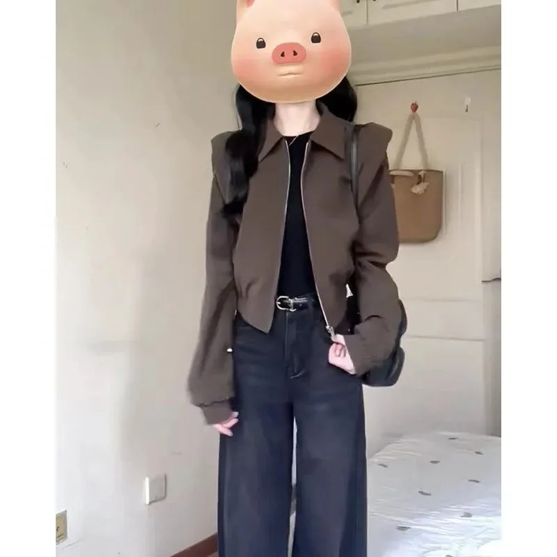 New Women's Jacket, Brown Short Jacket Top For Early Autumn
New Women's Jacket, Brown Short Jacket Top For Early Autumn