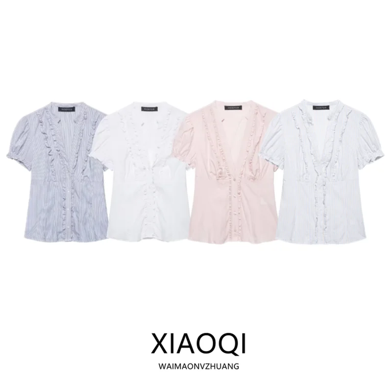 Spring Summer 2026 Women's Design Bubble Sleeve Layered Decoration Shirt Commute Style Slim Fit Short Sleeve V Neck Striped P...
Spring Summer 2026 Women's Design Bubble Sleeve Layered Decoration Shirt Commute Style Slim Fit Short Sleeve V Neck Striped P...