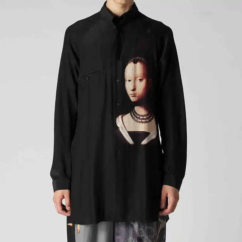 YOJI OOAK original design silk girl portrait with button-down shirt oil painting printed men's top fashion
YOJI OOAK original design silk girl portrait with button-down shirt oil painting printed men's top fashion