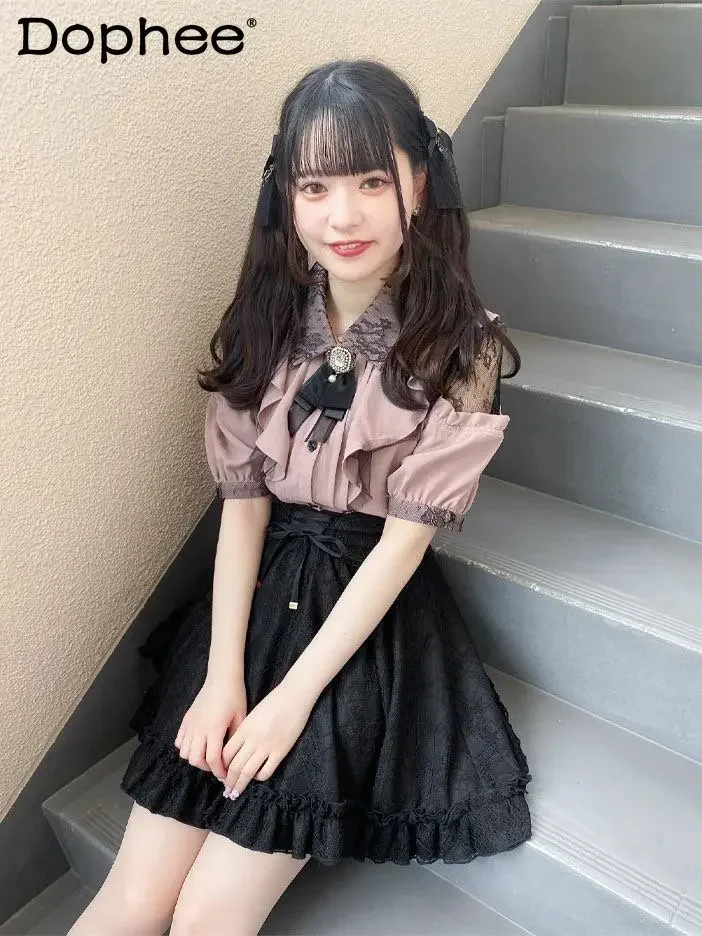 Japanese Rojita Off-Shoulder Lace Stitching Pearl Rhinestone Shirt Women Spring Summer Sweet Lolita Bow Short Sleeve Blouse Tops
Japanese Rojita Off-Shoulder Lace Stitching Pearl Rhinestone Shirt Women Spring Summer Sweet Lolita Bow Short Sleeve Blouse Tops