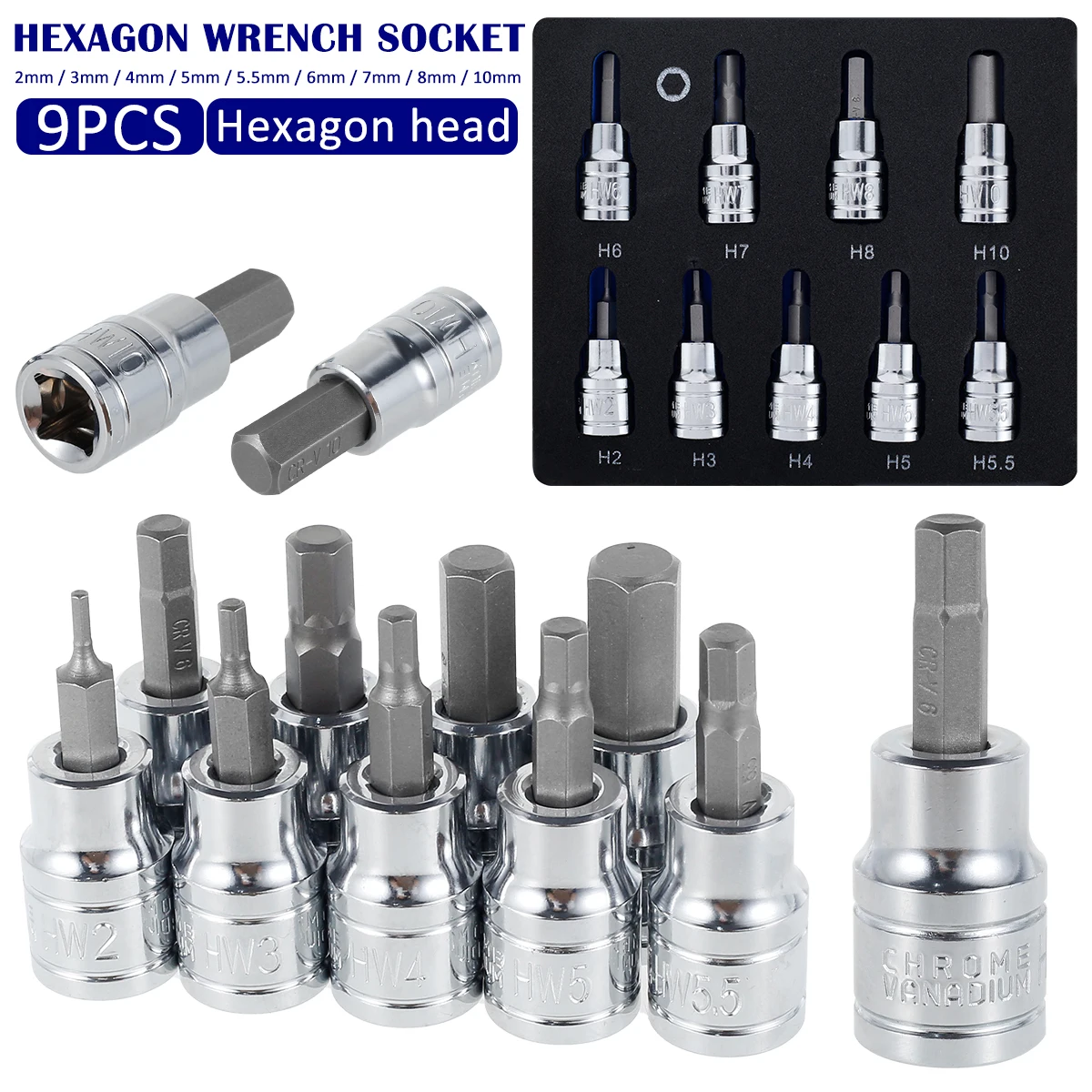 9Pcs 3/8inch Hex Bit Socket Set Drive Drill Metric Tools Kit Sturdy Key SocketsDurable Impact Socket Set Size 2mm-10mm
9Pcs 3/8inch Hex Bit Socket Set Drive Drill Metric Tools Kit Sturdy Key SocketsDurable Impact Socket Set Size 2mm-10mm