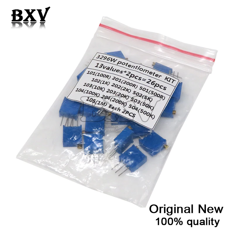 3296W Potentiometer 13Values*2PCS 100R 200R 500R IBUW 1K 2K 5K 10K 20K 50K 100K 200K 500K 1M Variable Resistors Set
3296W Potentiometer 13Values*2PCS 100R 200R 500R IBUW 1K 2K 5K 10K 20K 50K 100K 200K 500K 1M Variable Resistors Set