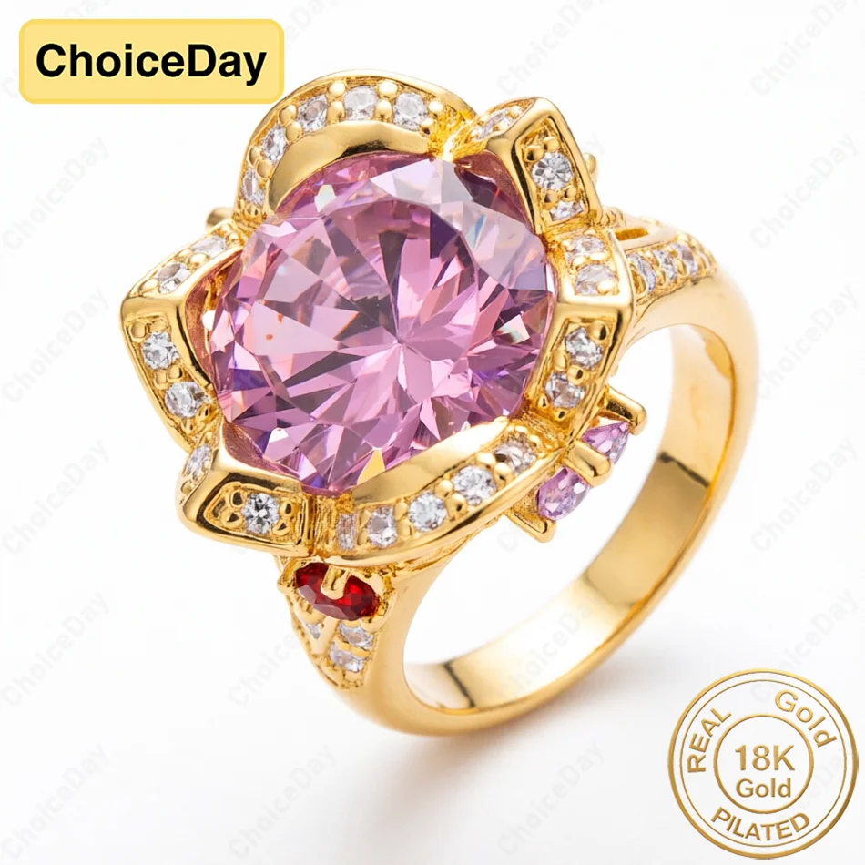 18K Gold Plated Luxury Pink/Red Large Flower Zircon Ring for Women, Fashionable Wedding Party Gift Jewelry
18K Gold Plated Luxury Pink/Red Large Flower Zircon Ring for Women, Fashionable Wedding Party Gift Jewelry