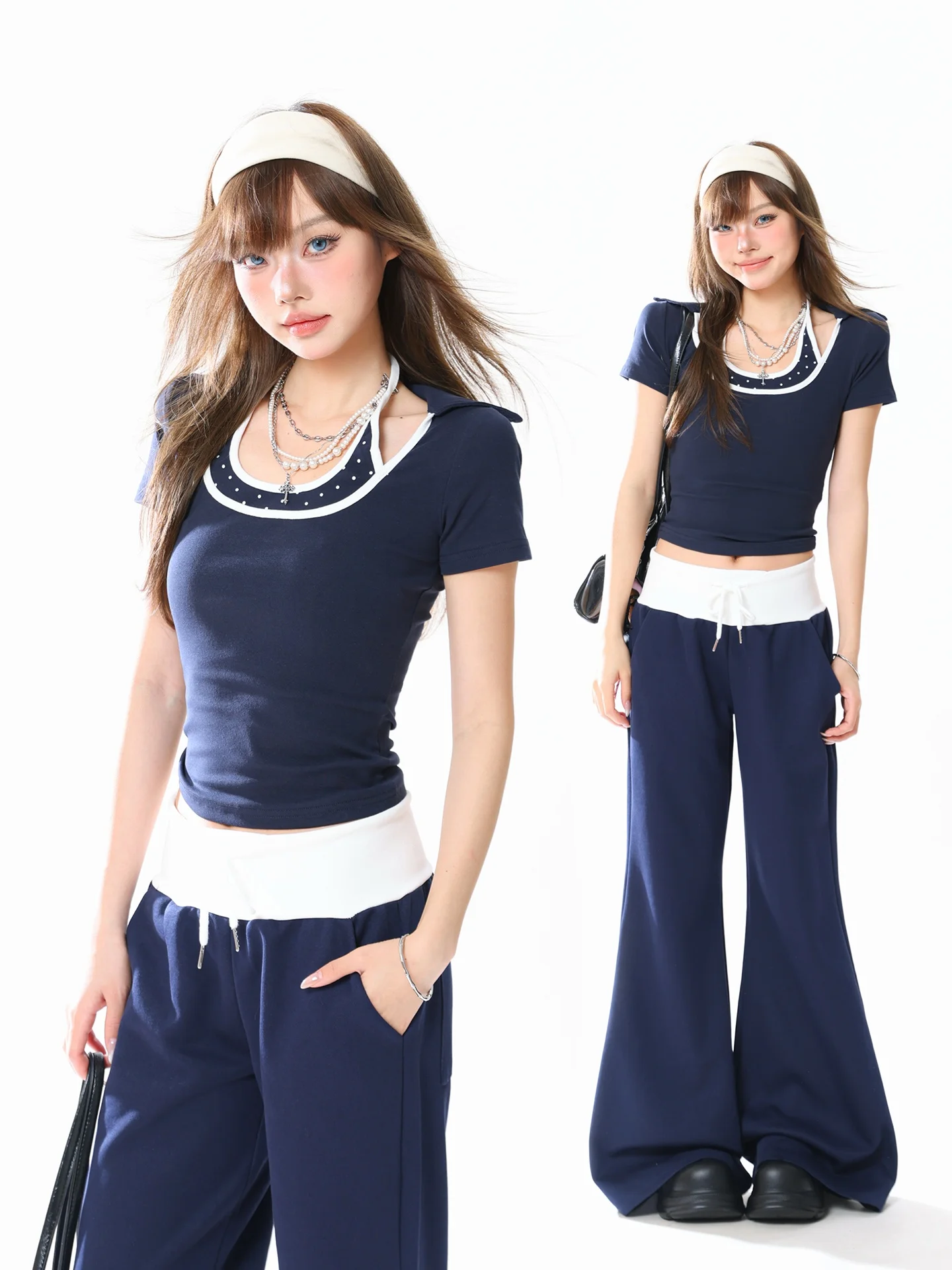 American Style Hot Girl Two-Piece Set Women's Slim High Waist Flared Pants Casual Sports Two-Piece Set round Neck Short Sleeve
American Style Hot Girl Two-Piece Set Women's Slim High Waist Flared Pants Casual Sports Two-Piece Set round Neck Short Sleeve