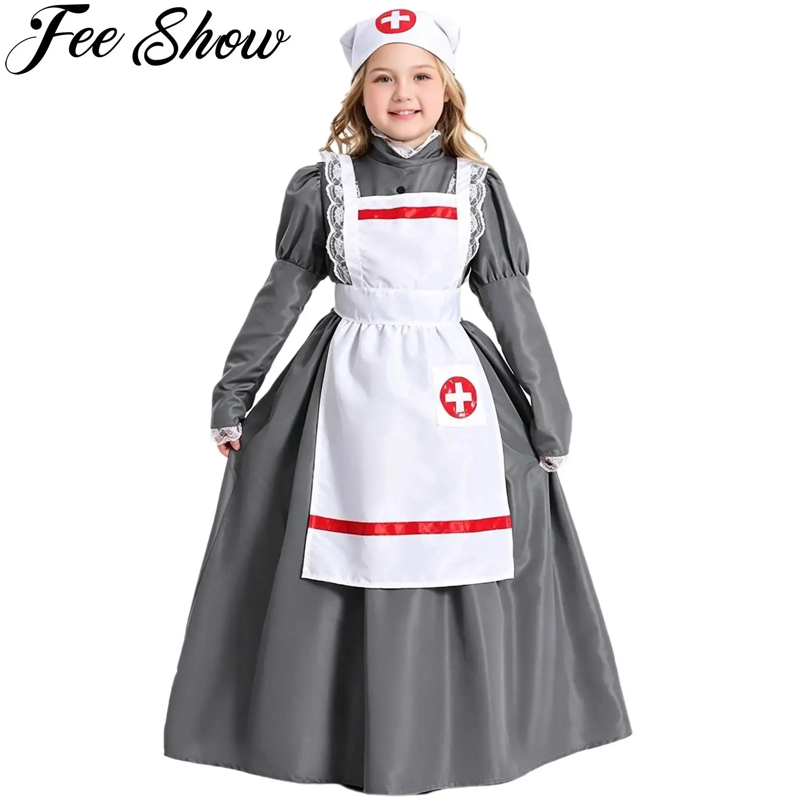 Kids Girls Nurse Cosplay Costume Halloween Colonial Victoria Maid Dress Up Long Puff Sleeve Lace Trim Dress with Apron Headscarf
Kids Girls Nurse Cosplay Costume Halloween Colonial Victoria Maid Dress Up Long Puff Sleeve Lace Trim Dress with Apron Headscarf