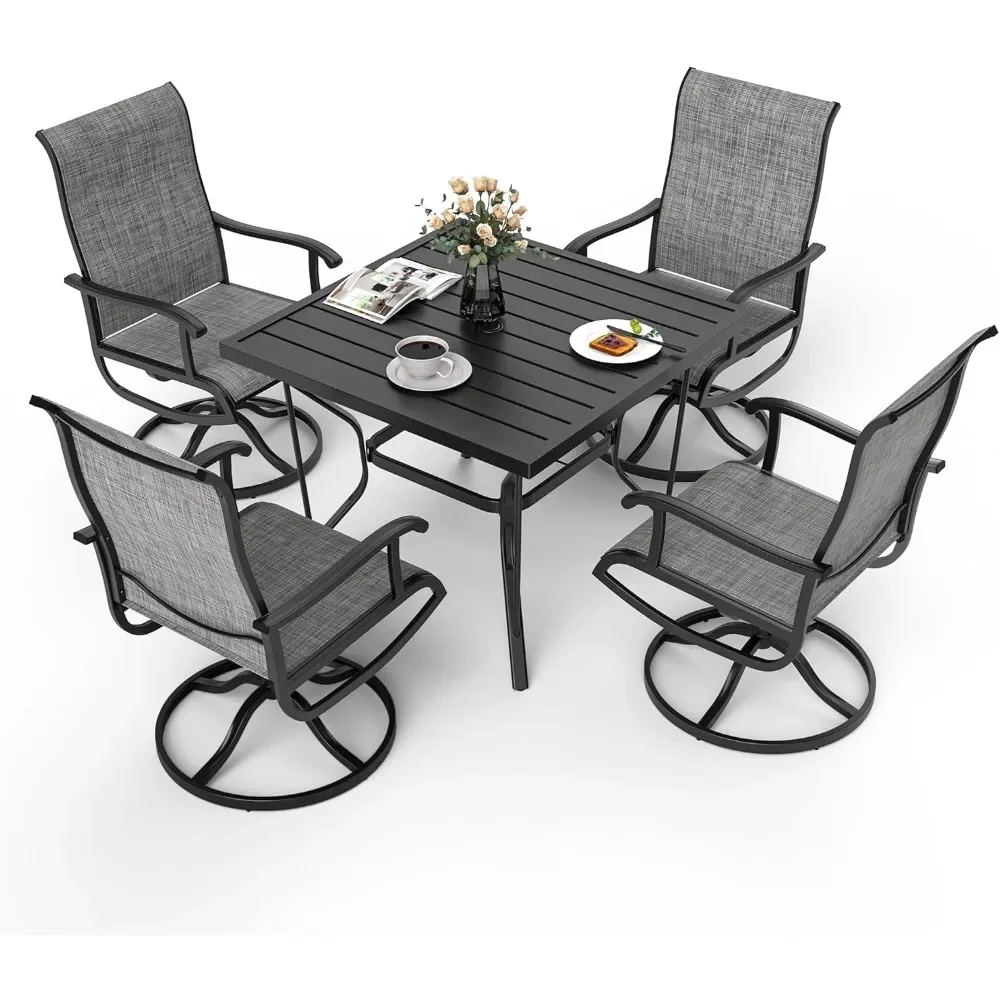 5 Pieces Patio Table and Chair Set, Patio Dining Set for Garden Backyard Deck,Outdoor Dining Sets with 4 Textilene Swivel Chairs
5 Pieces Patio Table and Chair Set, Patio Dining Set for Garden Backyard Deck,Outdoor Dining Sets with 4 Textilene Swivel Chairs