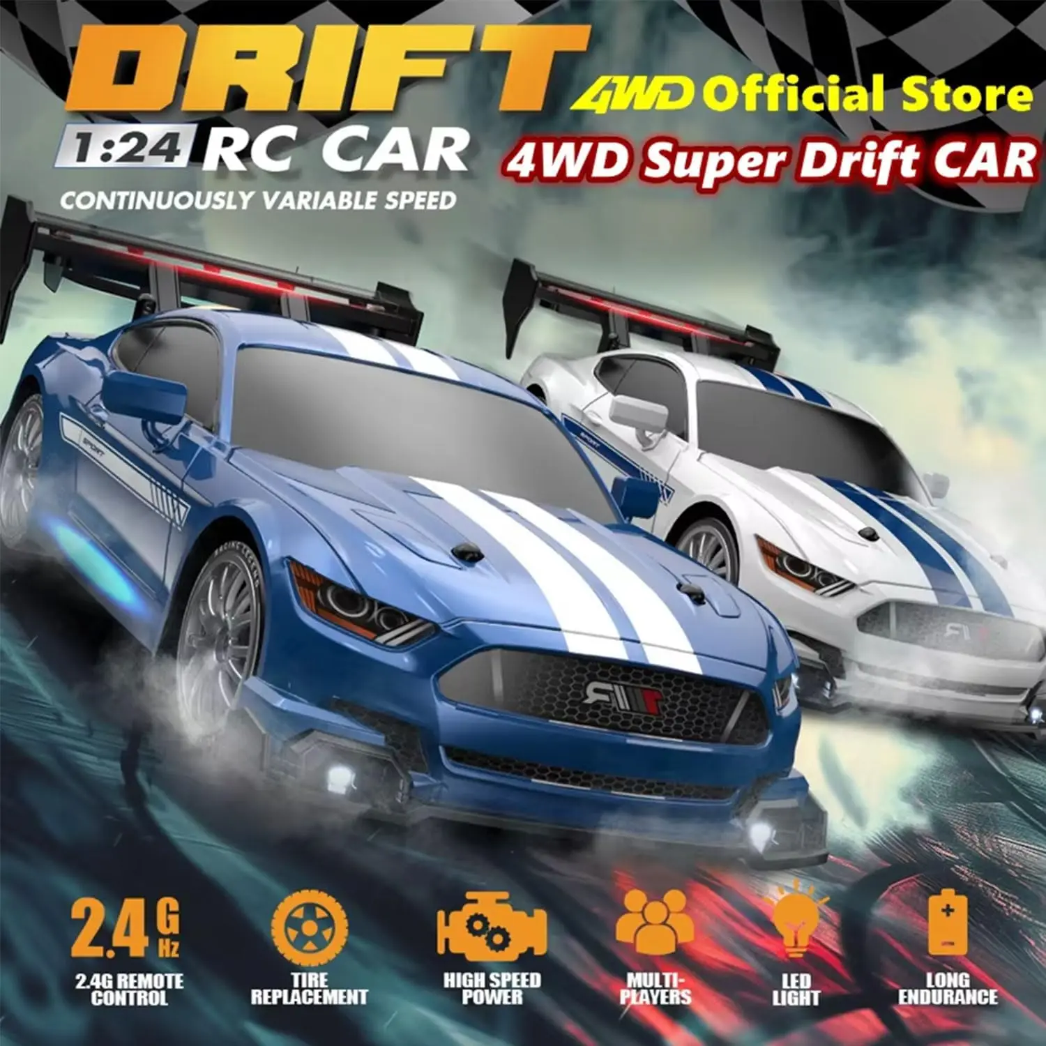 RC Drift Car, 1:24 4WD Remote Control Cars Vehicle with LED Light,2.4GHz 20KM/H High Speed RC Cars for Adults Boys Girls Kids
RC Drift Car, 1:24 4WD Remote Control Cars Vehicle with LED Light,2.4GHz 20KM/H High Speed RC Cars for Adults Boys Girls Kids
