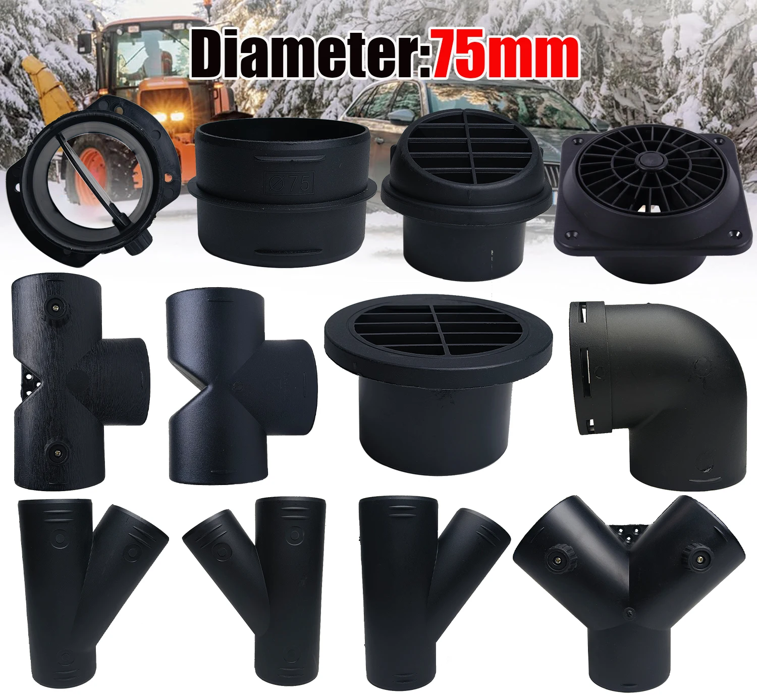 Diesel Heater Air Vent Duct Connector Hose Adapter 75mm/2.95inch for 2KW 5KW 8KW Parking Heater Hot Air Outlet Accessory
Diesel Heater Air Vent Duct Connector Hose Adapter 75mm/2.95inch for 2KW 5KW 8KW Parking Heater Hot Air Outlet Accessory