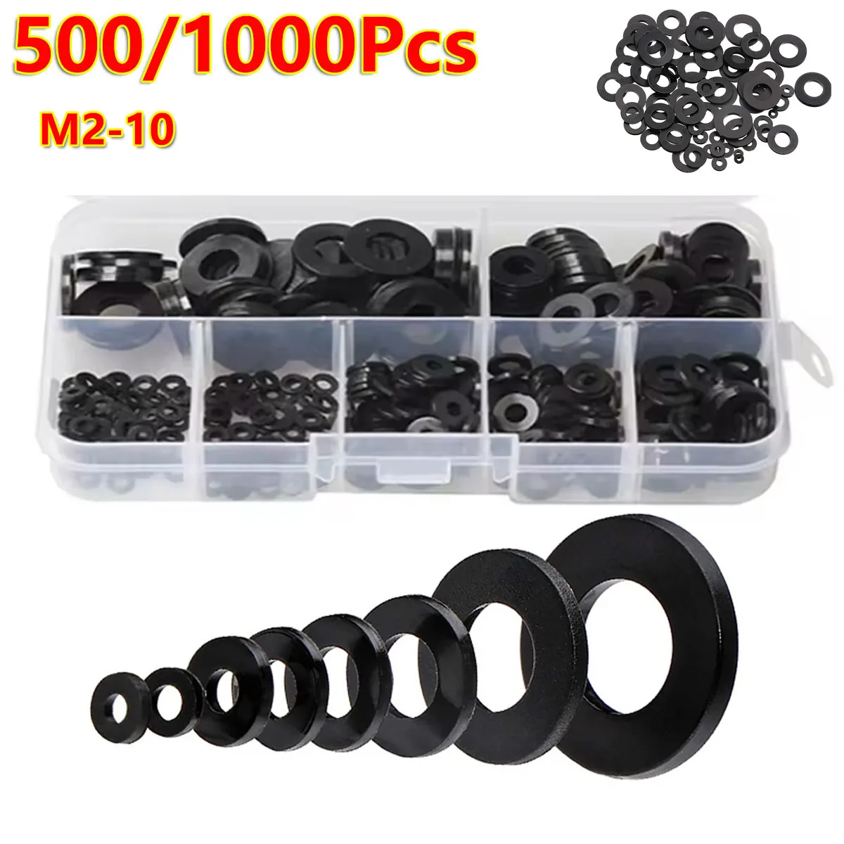 500/1000Pcs Nylon Washer Flat Assortment Set with 8 size Safety Plates M2 M2.5 M3 M4 M5 M6 M8 M10 Nylon Sealing Washers Pads DIY
500/1000Pcs Nylon Washer Flat Assortment Set with 8 size Safety Plates M2 M2.5 M3 M4 M5 M6 M8 M10 Nylon Sealing Washers Pads DIY