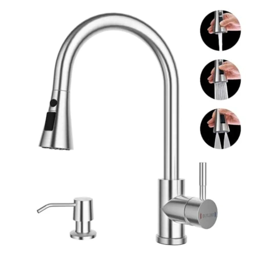 Kitchen Faucets with Soap Dispenser Kitchen Faucet with Pull Down Sprayer 3 Modes Stainless Steel Modern Kitchen Sink Faucets H
Kitchen Faucets with Soap Dispenser Kitchen Faucet with Pull Down Sprayer 3 Modes Stainless Steel Modern Kitchen Sink Faucets H