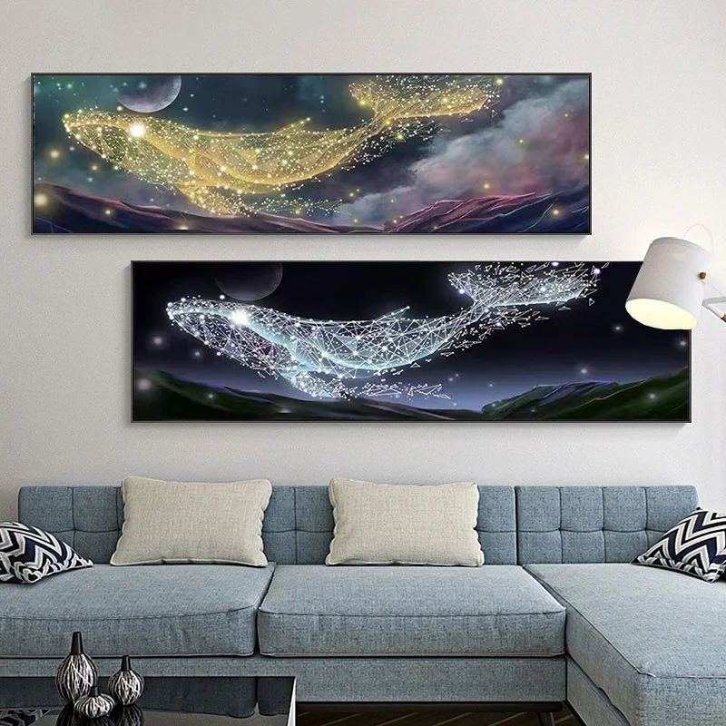 Звездный свет, золотой и Белый кит, настенная живопись, креативное украшение для дома, Абстрактная Картина на холсте, офис 
Звездный свет, золотой и Белый кит, настенная живопись, креативное украшение для дома, Абстрактная Картина на холсте, офис