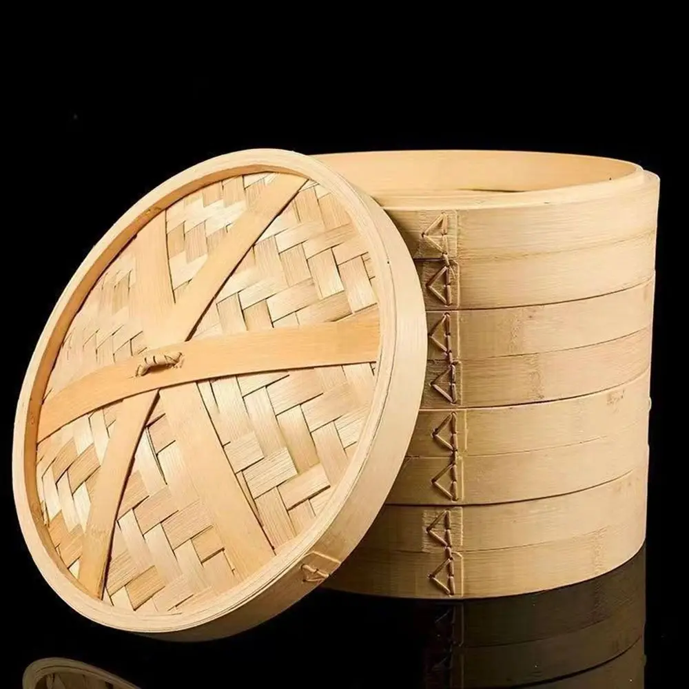 Portable Handmade Bamboo Steamer Stackable with Lid Dumpling Steamer Large Capacity Steamer Basket Cook Sticky Rice