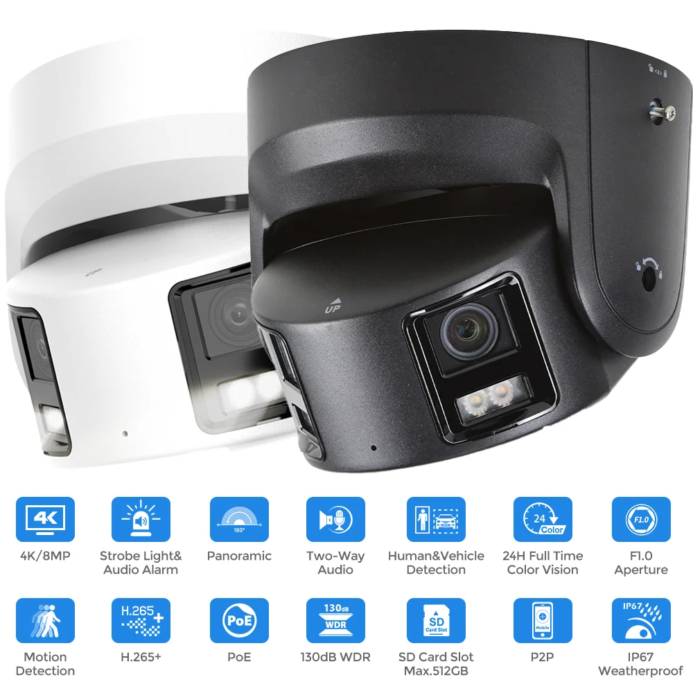 Hikvision 4K 8 MP 180 Dual Lens Panoramic ColorVu IP Security Camera 4MM 24/7 Color Night Vision Active strobe light audio alarm
Hikvision 4K 8 MP 180 Dual Lens Panoramic ColorVu IP Security Camera 4MM 24/7 Color Night Vision Active strobe light audio alarm