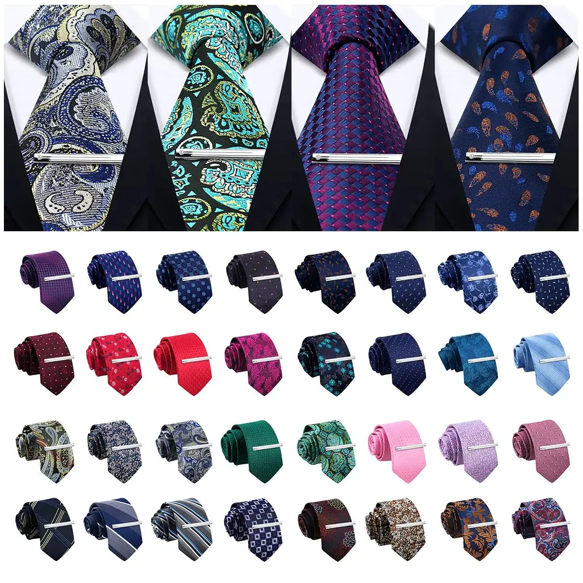 Elegant Men Tie Set Luxury Paisley Stripe Floral Tie with Tie Clip 2 Pcs Wedding Banquet Business Formal Party Accessories
Elegant Men Tie Set Luxury Paisley Stripe Floral Tie with Tie Clip 2 Pcs Wedding Banquet Business Formal Party Accessories