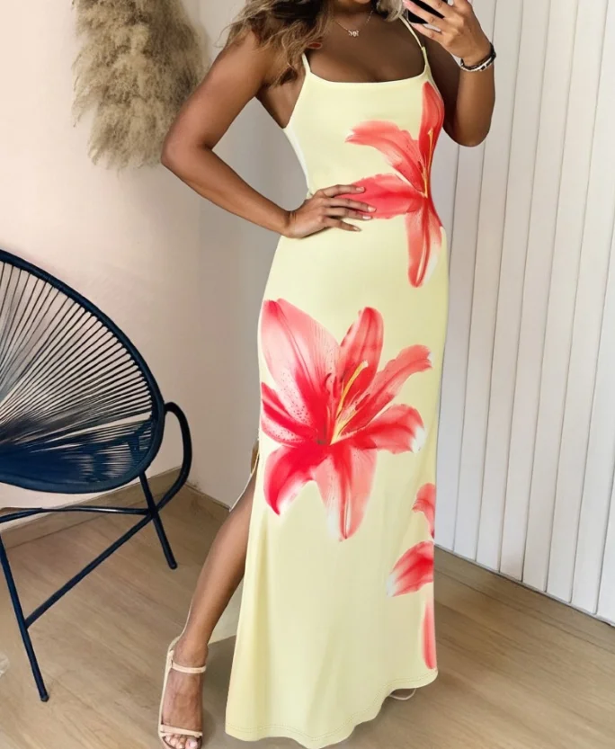 Women's Dress Floral Print Thick Strap Slit Maxi Dress Casual Slim Fit Vacation Dress Sexy Tight Fitting Hip Hugging Dress
Women's Dress Floral Print Thick Strap Slit Maxi Dress Casual Slim Fit Vacation Dress Sexy Tight Fitting Hip Hugging Dress