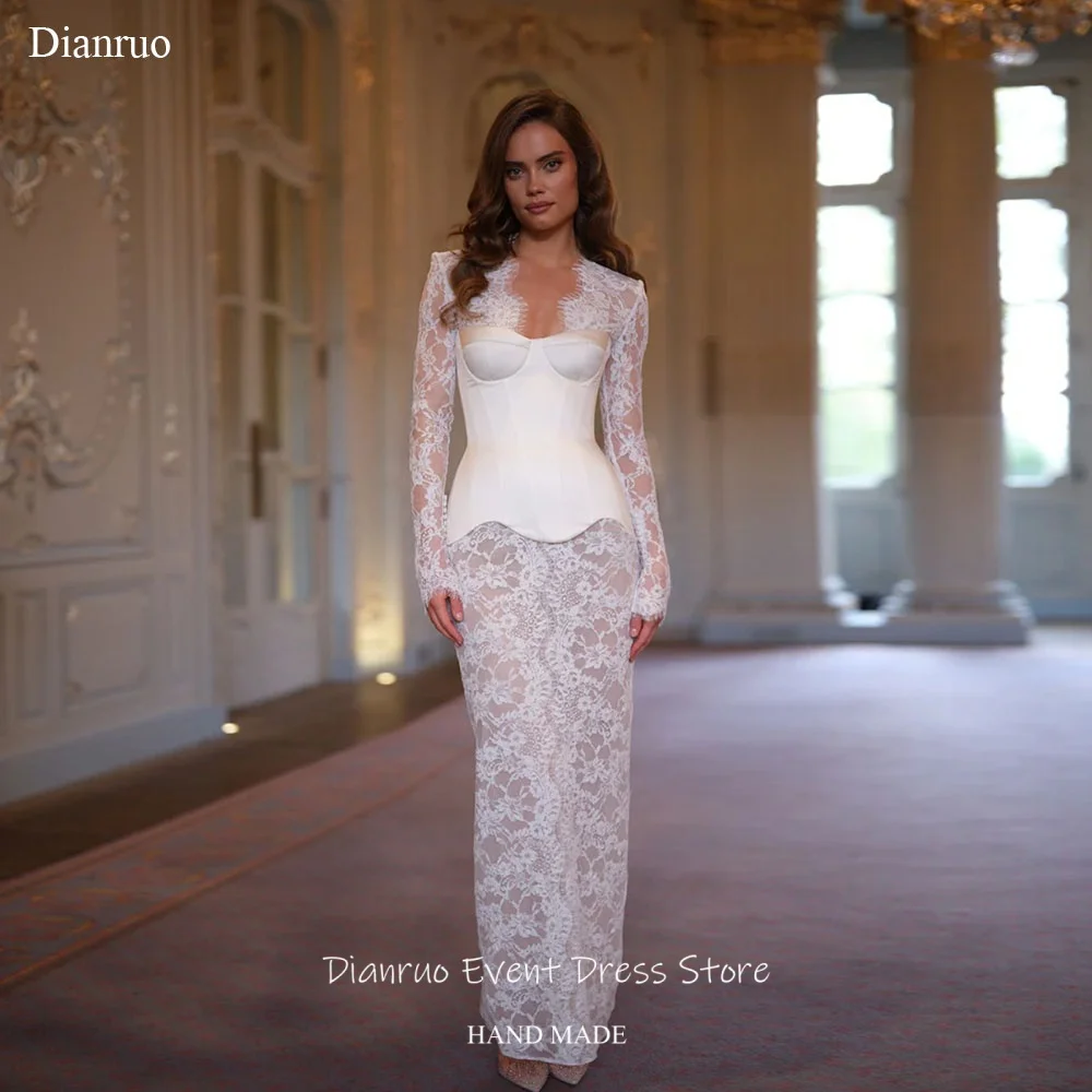 Dianruo Long Lace Sleeves Bridal Wedding Dress Straight Maxi Vestido De Noiva Appliques Back Slit Evening Dresses Customized
Dianruo Long Lace Sleeves Bridal Wedding Dress Straight Maxi Vestido De Noiva Appliques Back Slit Evening Dresses Customized
