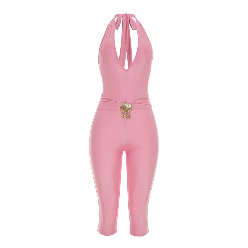 European and American women's fashion versatile deep V-neck strap tight fitting jumpsuit
European and American women's fashion versatile deep V-neck strap tight fitting jumpsuit
