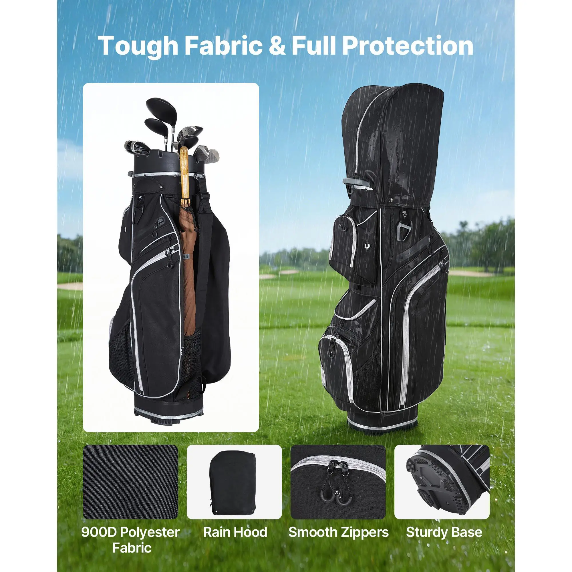 Golf Cart Bag, 14 Way Top Divider Organizer, Golf Club Bag with Full-length Divider, Storage Pockets, Shoulder Strap, Rain Hood, Smooth Zippers, High-Strength 900D Polyester for Men & Women
Golf Cart Bag, 14 Way Top Divider Organizer, Golf Club Bag with Full-length Divider, Storage Pockets, Shoulder Strap, Rain Hood, Smooth Zippers, High-Strength 900D Polyester for Men & Women