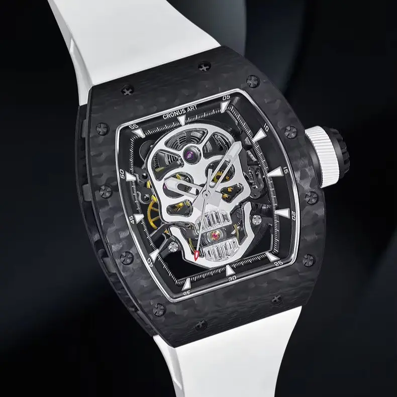 CRONUSART Men Automatic Watch 50mm Tonneau Mechanical Wristwatch Carbon Fibre Case Luminous Skeleton Skull Dial
CRONUSART Men Automatic Watch 50mm Tonneau Mechanical Wristwatch Carbon Fibre Case Luminous Skeleton Skull Dial