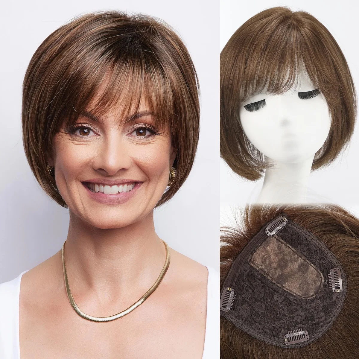10 inch Short Bob Remy Hair Toppers Brown Hair Topper with Bangs Side Part Hair Pieces for Women with Thining Hair
10 inch Short Bob Remy Hair Toppers Brown Hair Topper with Bangs Side Part Hair Pieces for Women with Thining Hair