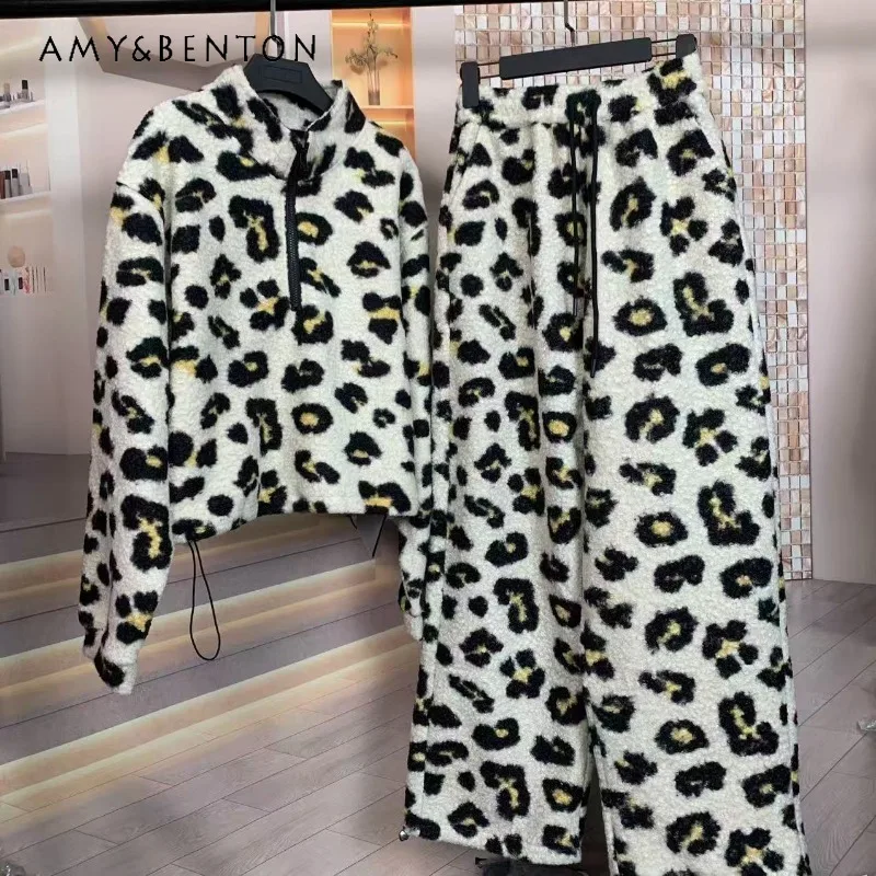 2025 Autumn Winter Sheepskin Warm Leopard Print Outfits Fashionable Slim Fit Short Coat Wide Leg Pants Two-Piece Set For Women
2025 Autumn Winter Sheepskin Warm Leopard Print Outfits Fashionable Slim Fit Short Coat Wide Leg Pants Two-Piece Set For Women