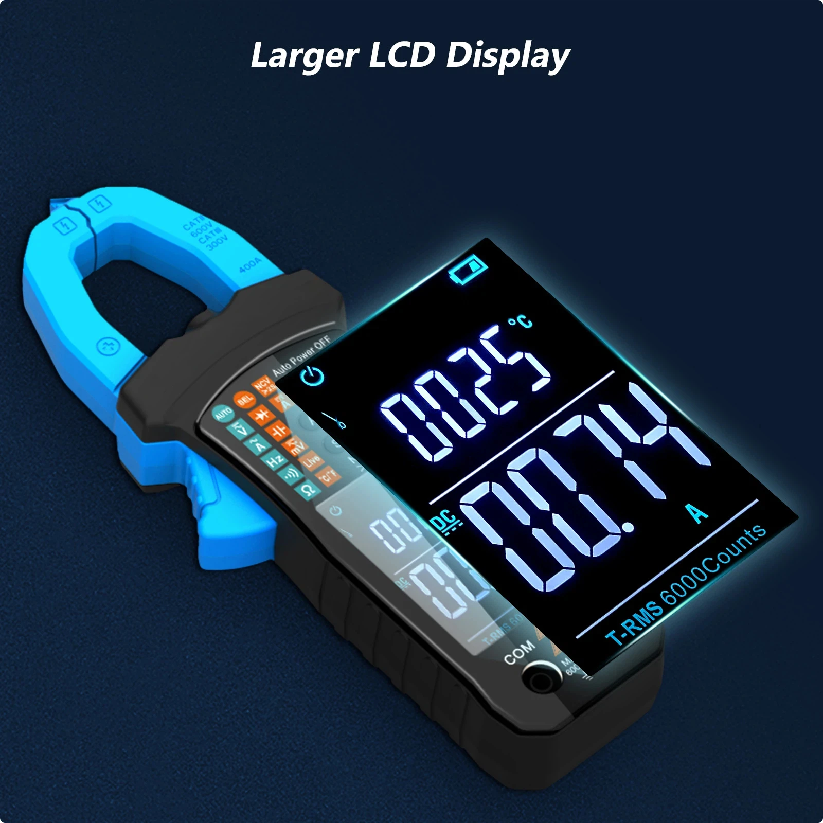 6000-count clamp multimeter 60A/400A dual range, voltage, current, resistance, capacitance, temperature
6000-count clamp multimeter 60A/400A dual range, voltage, current, resistance, capacitance, temperature