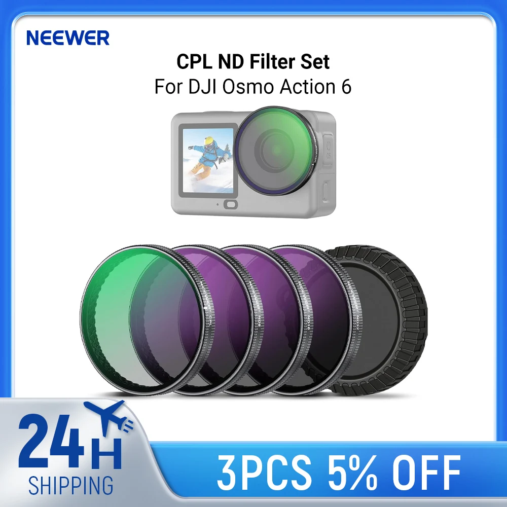 NEEWER CPL ND Filter Set For DJI Osmo Action 6,ND8/16/32 Adjustable Circular Polarizing Lens Filters Action Camera Accessories
NEEWER CPL ND Filter Set For DJI Osmo Action 6,ND8/16/32 Adjustable Circular Polarizing Lens Filters Action Camera Accessories