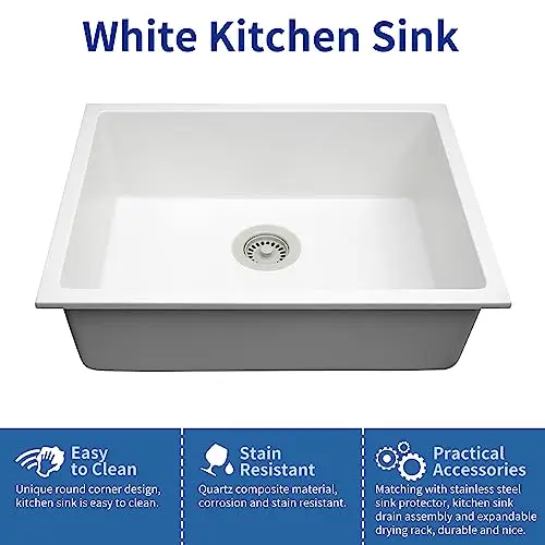 23 Inch White Undermount Bar Sink Quartz Composite Material With Drain Protector And Drying Rack
23 Inch White Undermount Bar Sink Quartz Composite Material With Drain Protector And Drying Rack