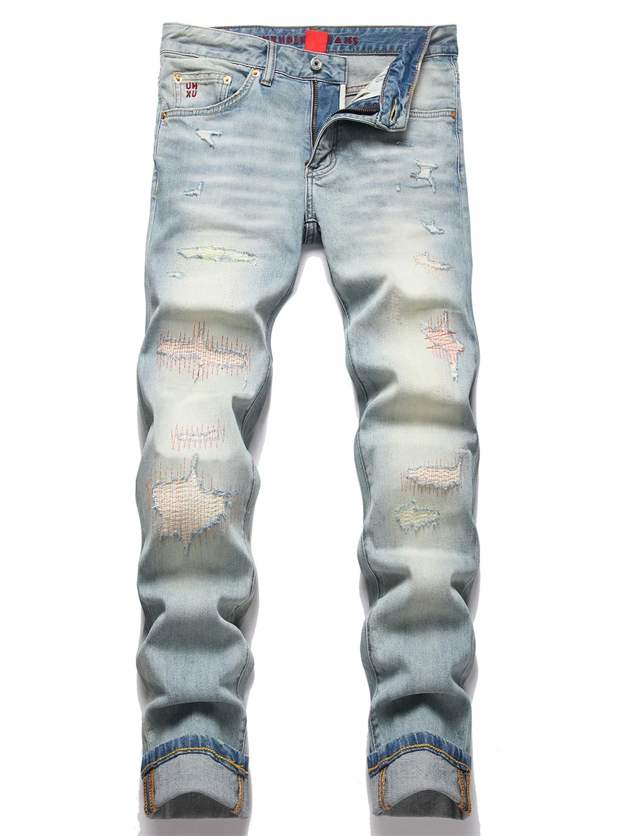 Men's Faionable Distred Patchwork Nine-Piece Jeans Casual Wear Mid-Waist Cotton Stretch Denim Wear Resistant Straight Leg
Men's Faionable Distred Patchwork Nine-Piece Jeans Casual Wear Mid-Waist Cotton Stretch Denim Wear Resistant Straight Leg