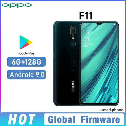 OPPO F11 smartphone Global firmware 4020mAh battery Android 9.0 CPU Helio P70 Rear camera 16MP Rear fingerprint used phone