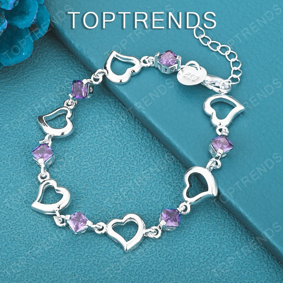 Роскошный классический браслет из стерлингового серебра 925 пробы с фиолетовым цирконием в форме сердца для женщин, очаровательные ювелирные аксессуары для свадьбы, вечеринки, милые романтические украшения
Роскошный классический браслет из стерлингового серебра 925 пробы с фиолетовым цирконием в форме сердца для женщин, очаровательные ювелирные аксессуары для свадьбы, вечеринки, милые романтические украшения