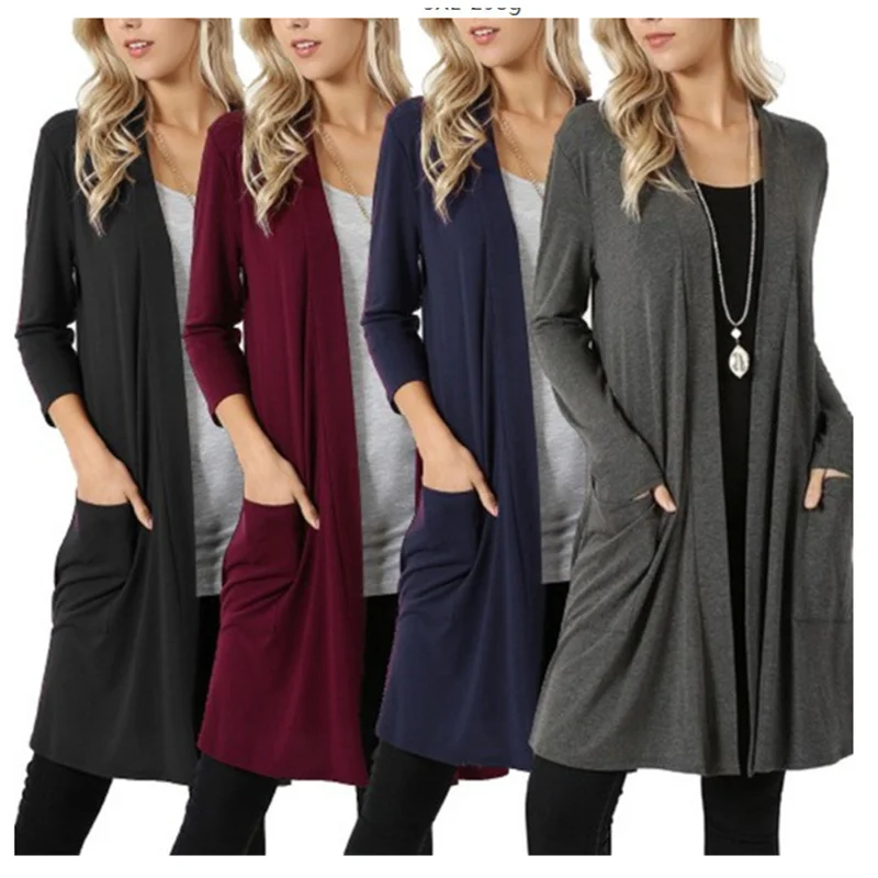 Spring Autumn Women Simple Jacket Long Sleeve Mid-length Cardigan Female Long Pocket Coat
Spring Autumn Women Simple Jacket Long Sleeve Mid-length Cardigan Female Long Pocket Coat