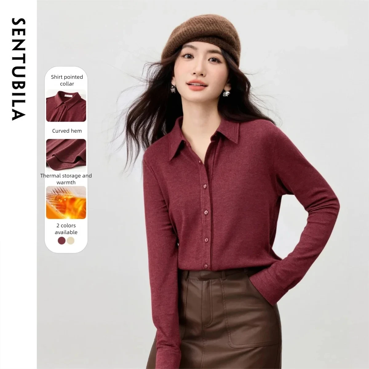SENTUBILA Women's Shirt 2025 Lapel Collar Dropped Shoulder Sleeve Brushed Blouse Casual Winter Knitted Woman Clothes 154CA4891X
SENTUBILA Women's Shirt 2025 Lapel Collar Dropped Shoulder Sleeve Brushed Blouse Casual Winter Knitted Woman Clothes 154CA4891X