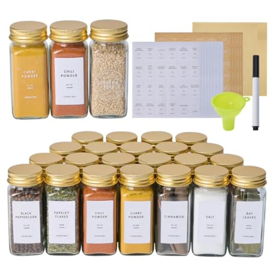 Pcs Glass Spice Jars with 576 Labels, 4oz Empty Square Spice Containers, Seasoning Bottles with Gold Metal Caps - Shaker Lids,
Pcs Glass Spice Jars with 576 Labels, 4oz Empty Square Spice Containers, Seasoning Bottles with Gold Metal Caps - Shaker Lids,