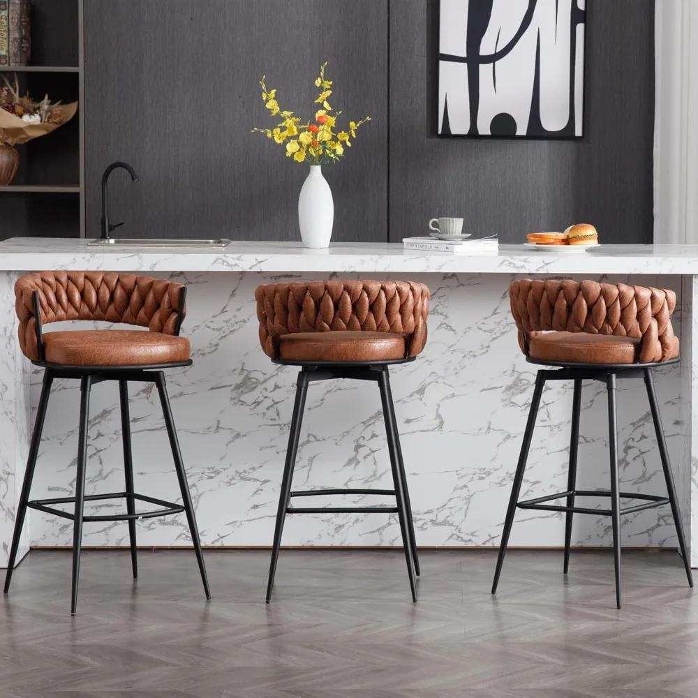 Modern Bar Height Bar Stools, 180° Swivel Suede Fabric Stool Chairs with Woven Back and Footrest for Kitchen Island
Modern Bar Height Bar Stools, 180° Swivel Suede Fabric Stool Chairs with Woven Back and Footrest for Kitchen Island