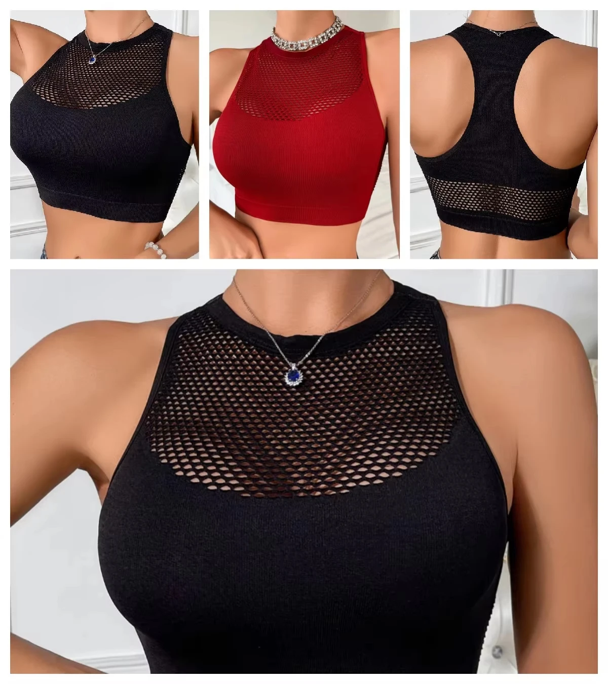 Women Tank Tops Sexy Fishnet Hollow Out Sports Off Shoulder Crop Top Female Outwear Stretch Comfortable Casual Tanks Chic Vest
Women Tank Tops Sexy Fishnet Hollow Out Sports Off Shoulder Crop Top Female Outwear Stretch Comfortable Casual Tanks Chic Vest 