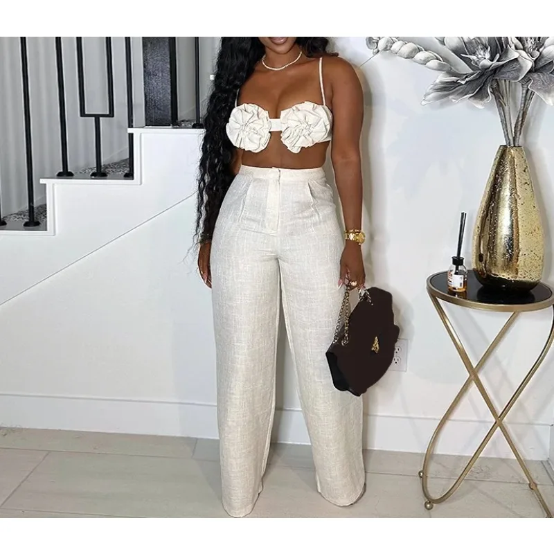 Women's fashionable sweet and fresh camisole strapless high waisted straight leg casual pants two-piece set summer new style
Women's fashionable sweet and fresh camisole strapless high waisted straight leg casual pants two-piece set summer new style