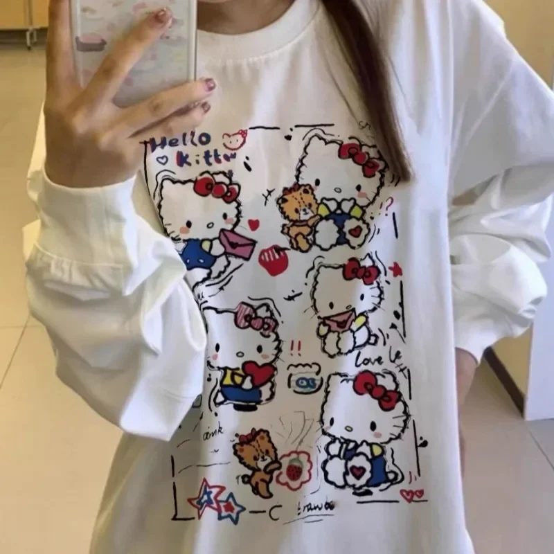 Детская аниме Kawaii Hello Kitty аниме MINISO, хлопковая футболка с длинными рукавами и принтом, милый женский повседневный свободный базовый капюшон, игрушки
Детская аниме Kawaii Hello Kitty аниме MINISO, хлопковая футболка с длинными рукавами и принтом, милый женский повседневный свободный базовый капюшон, игрушки