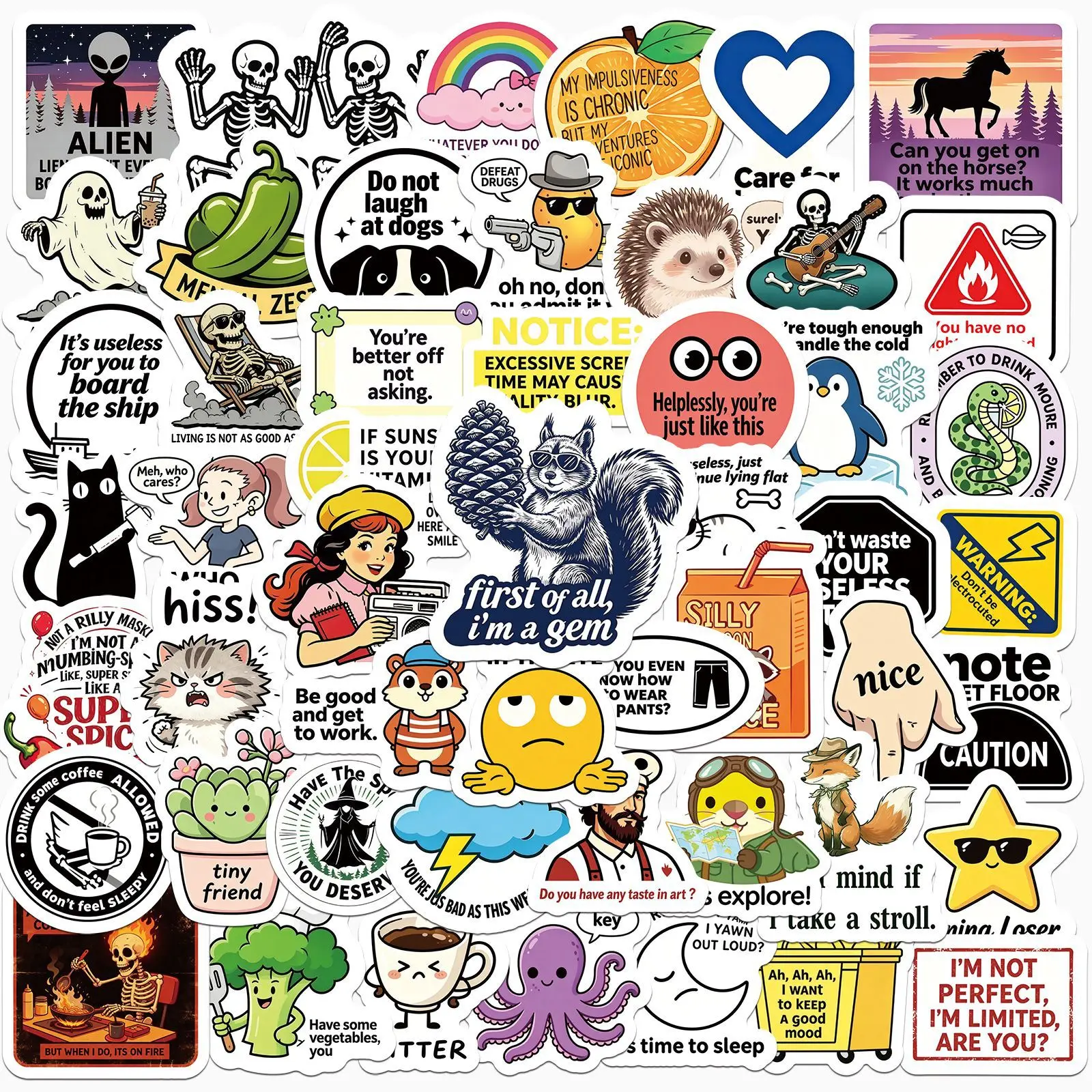 50-Pack Cartoon MEME Stickers Waterproof DIY Decals for Luggage Skateboards Water Bottles Notebooks - Fun Graffiti Sticker Set
50-Pack Cartoon MEME Stickers Waterproof DIY Decals for Luggage Skateboards Water Bottles Notebooks - Fun Graffiti Sticker Set