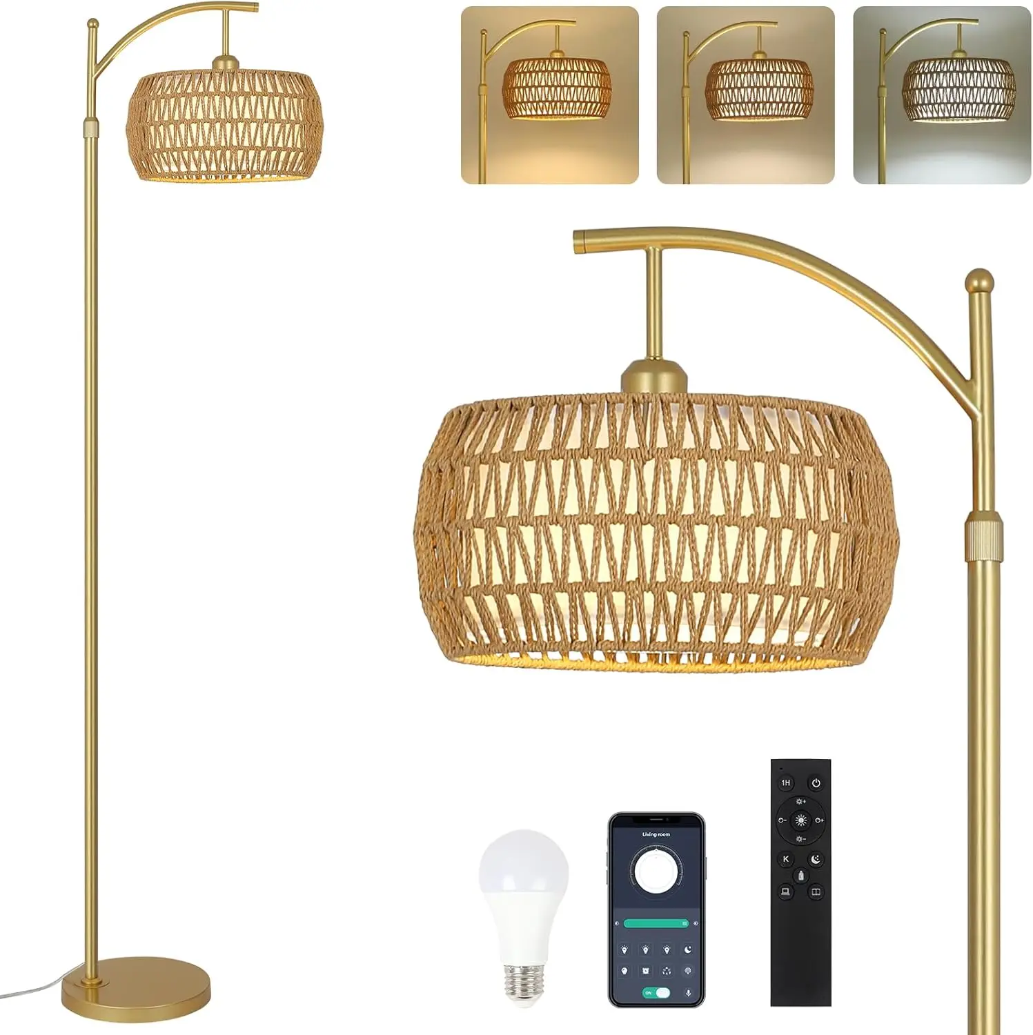 Adjustable LED Arc Floor Lamp with Remote, Dimmable Bulb & Rattan Shade for Living Room Bedroom
Adjustable LED Arc Floor Lamp with Remote, Dimmable Bulb & Rattan Shade for Living Room Bedroom