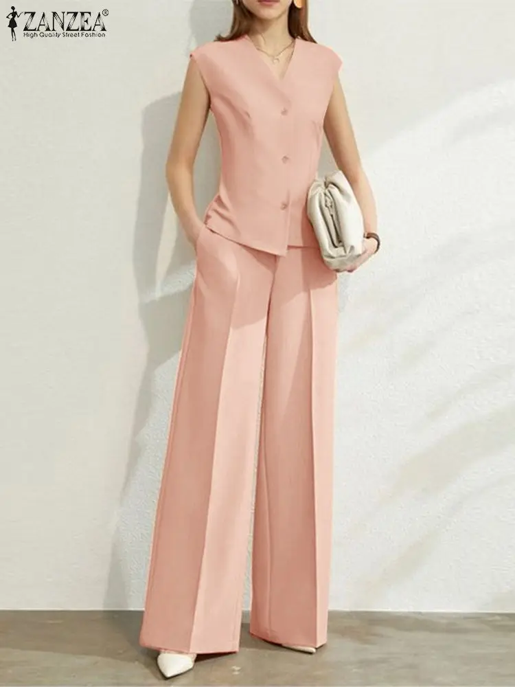 ZANZEA Fashion Work Suit Sleeveless V-Neck Blouse Wide Leg Pant 2pcs Elegant Solid Matching Sets Woman Casual Loose Tracksuits
ZANZEA Fashion Work Suit Sleeveless V-Neck Blouse Wide Leg Pant 2pcs Elegant Solid Matching Sets Woman Casual Loose Tracksuits