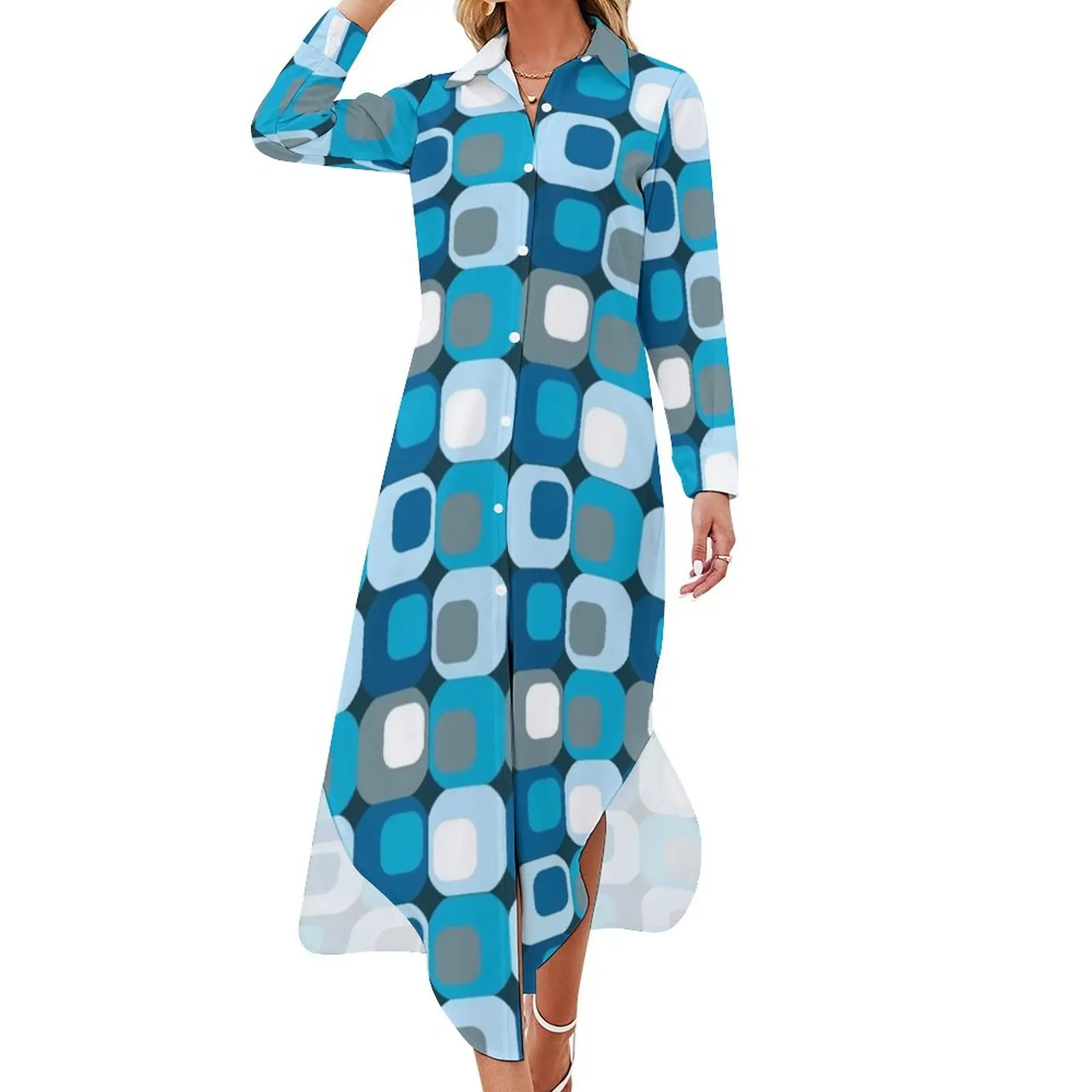 Retro Mod Blue Abstract Long Sleeved Shirt Dress Woman clothes dress dresses Party dresses
Retro Mod Blue Abstract Long Sleeved Shirt Dress Woman clothes dress dresses Party dresses