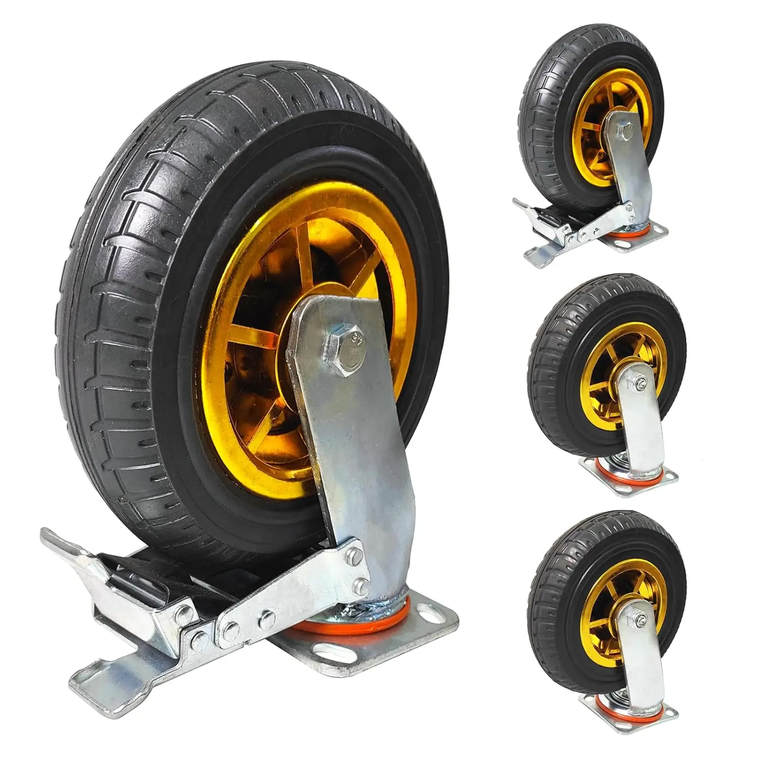 8 Inch Heavy Duty Casters Set of 4 with Brake, 3000Lbs Load Capacity for Industrial Use
8 Inch Heavy Duty Casters Set of 4 with Brake, 3000Lbs Load Capacity for Industrial Use