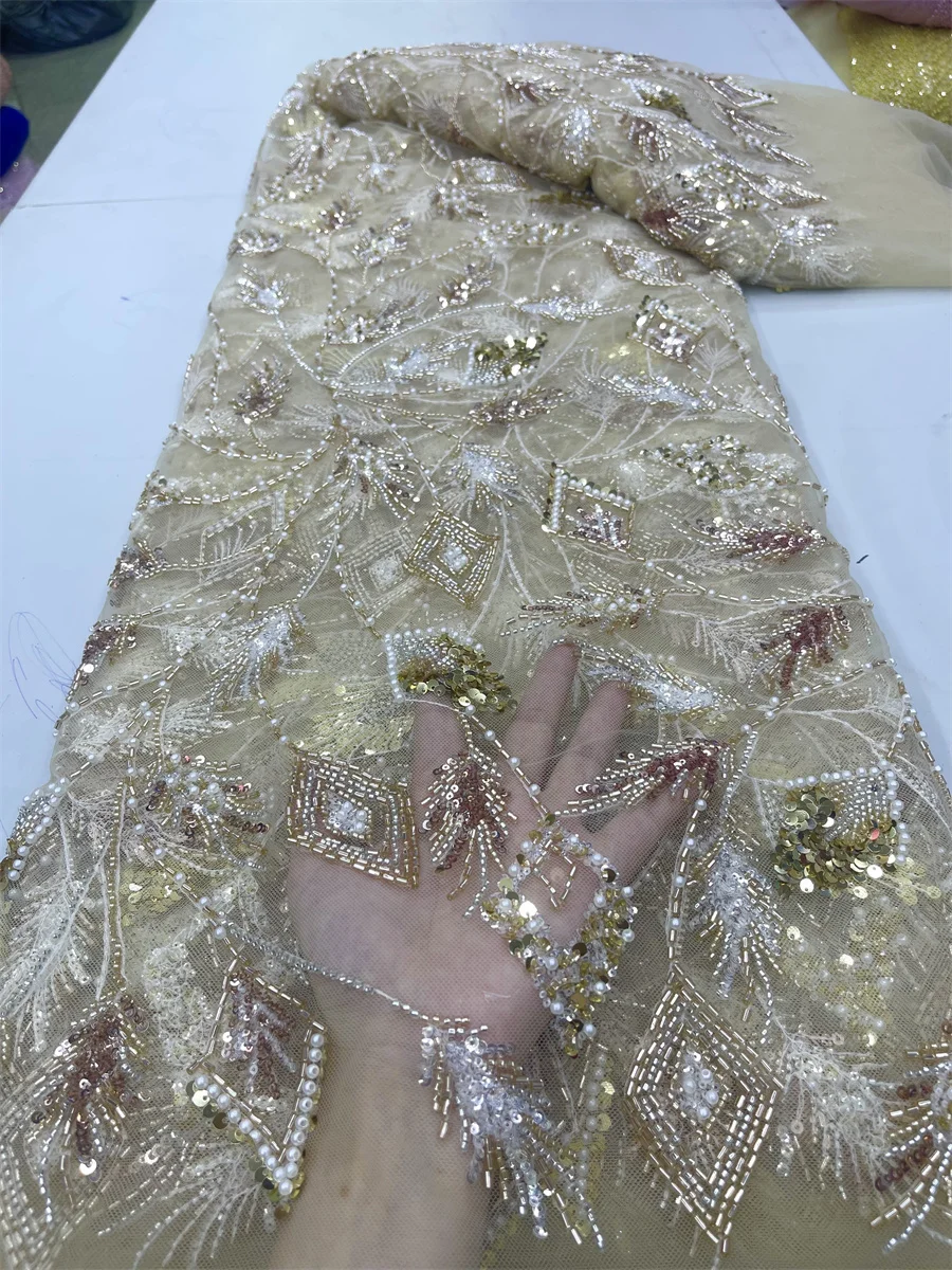 Luxury African Handmade Beads Sequins Lace Fabric High Quality French Embroidery Beads Nigerian Lace for Sewing
Luxury African Handmade Beads Sequins Lace Fabric High Quality French Embroidery Beads Nigerian Lace for Sewing