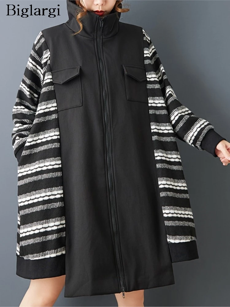 Oversized Spring Fall New Coat Women Striped Print Irregular Patchwork Fashion Ladies Casual Loose Woman Long Sleeve Coats
Oversized Spring Fall New Coat Women Striped Print Irregular Patchwork Fashion Ladies Casual Loose Woman Long Sleeve Coats