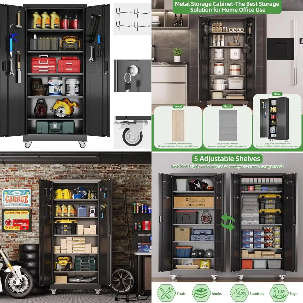 Металлический гаражный шкаф с регулируемыми полками и дверцей и перфорированной доской, система организации дома на колесиках
Металлический гаражный шкаф с регулируемыми полками и дверцей и перфорированной доской, система организации дома на колесиках
