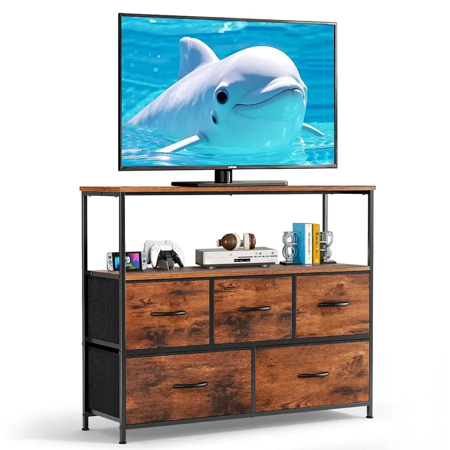 TV Stand, 5 Fabric Drawers Dresser Entertainment Center for TV up to 45 inch Wooden Media Console Table Storage Organizer with O
TV Stand, 5 Fabric Drawers Dresser Entertainment Center for TV up to 45 inch Wooden Media Console Table Storage Organizer with O